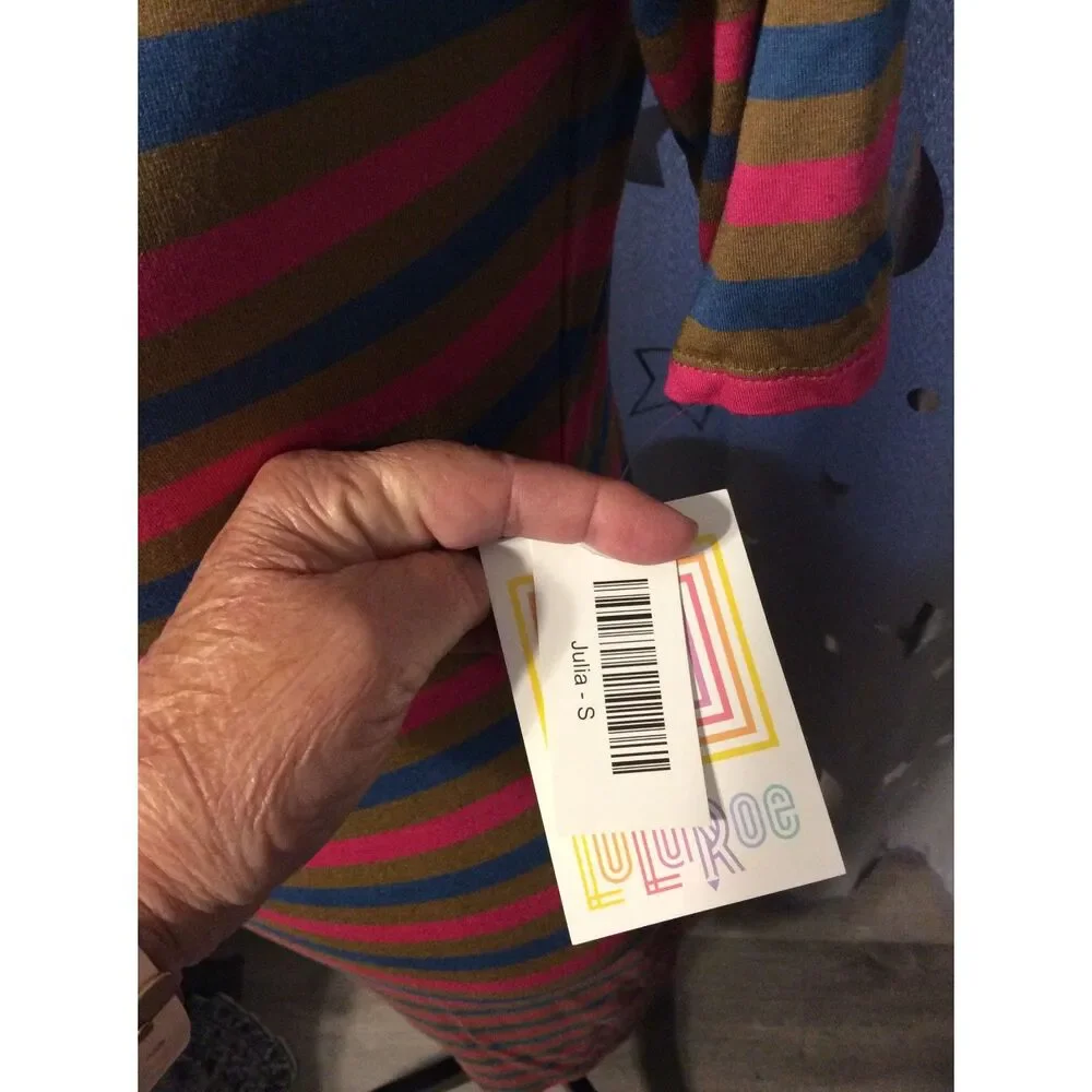NWT LuLaRoe Julia Striped Dress Small Green Hot Pink Blue